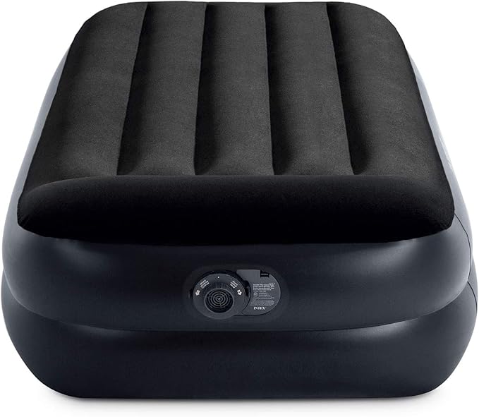 Intex 64121ED Dura Beam Plus Pillow Rest Raised Velvet Blow Up Airbed Mattress with Built in Electronic Pump and Portable Storage Bag Twin (2 Pack)