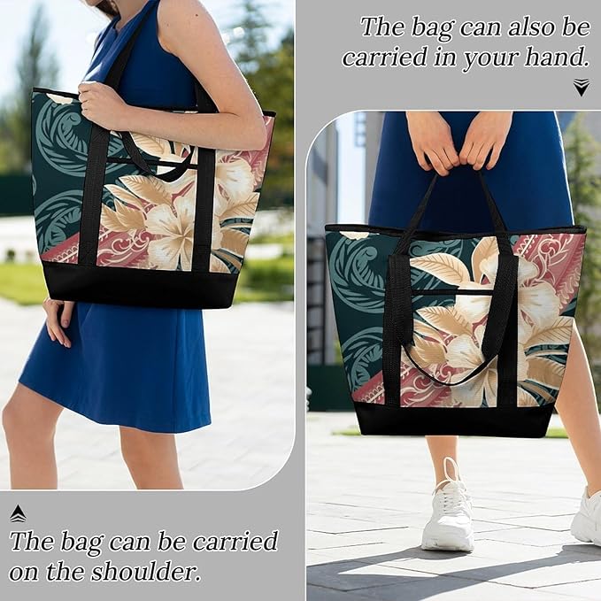 Insulated Shopping BagLarge Reusable Cooler Bags Elegant Hawaiian Pattern Printed Foldable Shopping BagTravel Waterproof Shoulder Bag