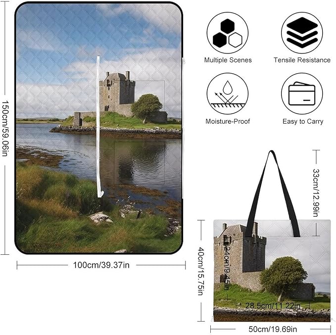 Zipper View of The Dunguaire Castle Style Picnic Mat Suitable for Travel Camping Park Or Home Use