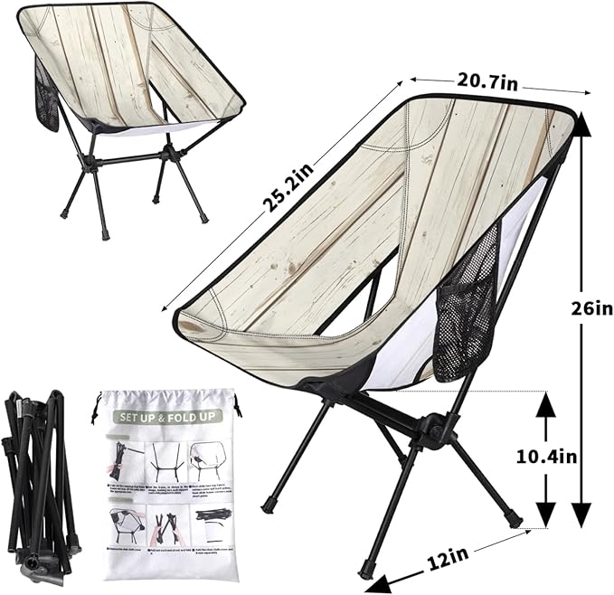 Honeybaby Folding Camping Chair Wooden Plank Camping Chairs Lightweight Portable Chair Outdoor Foldable Chairs for Camping Travel Picnic Beach Hiking