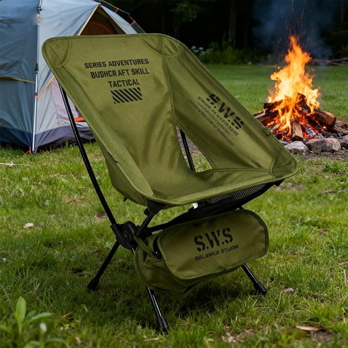 Lightweight Folding Camping Chair 2.4 LBS Portable Foldable Compact with Aluminum Alloy &amp Seat Pocket for Outdoor Camp Travel Beach Picnic Festival Supports 330LBS (Army Green)