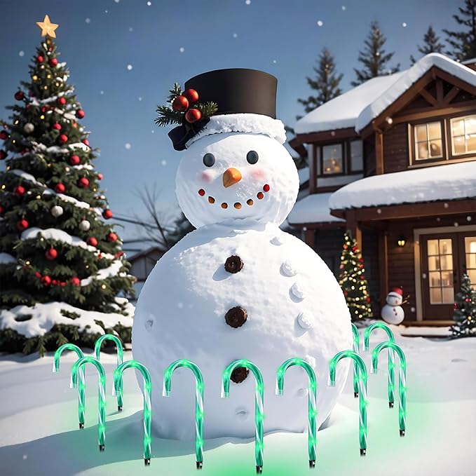 GAGALIFE Candy Cane Lights - 10 Pack Candy Cane Pathway Lights 10 Christmas Candy Cane Lights Green Outdoor Candy Cane Christmas Decor for Walkway Driveway Sidewalk Stake Lights Markers