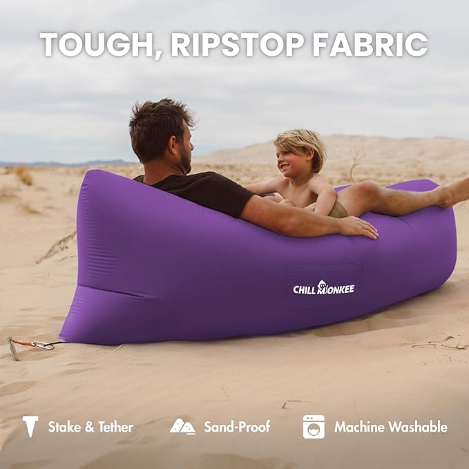 Portable Inflatable Lounger for Beach &amp Camping – Self-Inflating Air Couch Beach Sofa and Outdoor Lounge Chair for Relaxation and Comfort