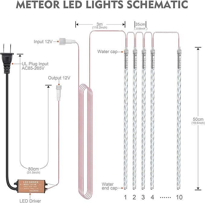 BlueFire Meteor Shower Lights 540 LED 10-Tube 19.7 Waterproof Falling Rain Christmas Lights Outdoor Icicle String Lights for Tree Yard Patio Roof Porch Holiday Party Decoration (Warm White)