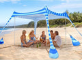 2PM SPORTS Beach Tent Canopy with UPF50+ UV Protection Outdoor Large Beach Sun Shade Shelter for Family Picnic Camping Travel Shore Fishing 8 Sandbags Sand Shovel (Striped Blue 10x10 FT)