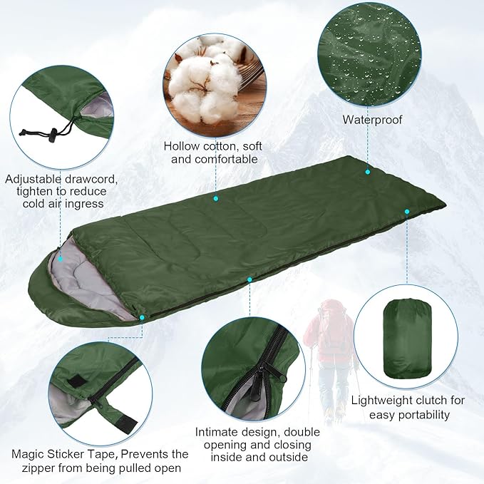 Macarrie 10 Pcs Bulk Sleeping Bags for Homeless Donation Shelter Adults 0 Degree Waterproof Sleeping Bags with Compression Sack for Cold Weather Emergency Hiking Camping Warm
