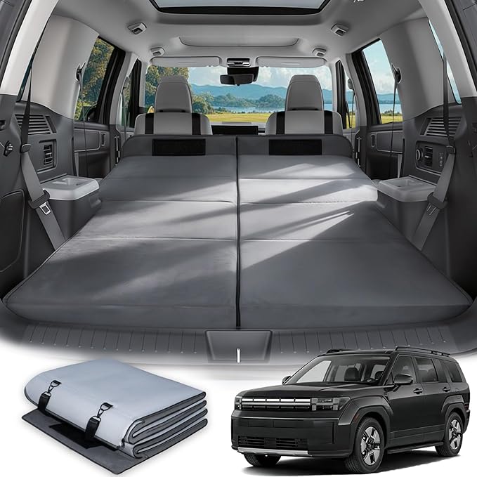 Car Bed for Hyundai Santa Fe Foldable Non-Inflatable Memory Foam Camping Mattress Thickened Portable SUV Trunk Sleeping Pad Air Mattress Upgrade for Camping &amp Travel Essentials With Storage Ba