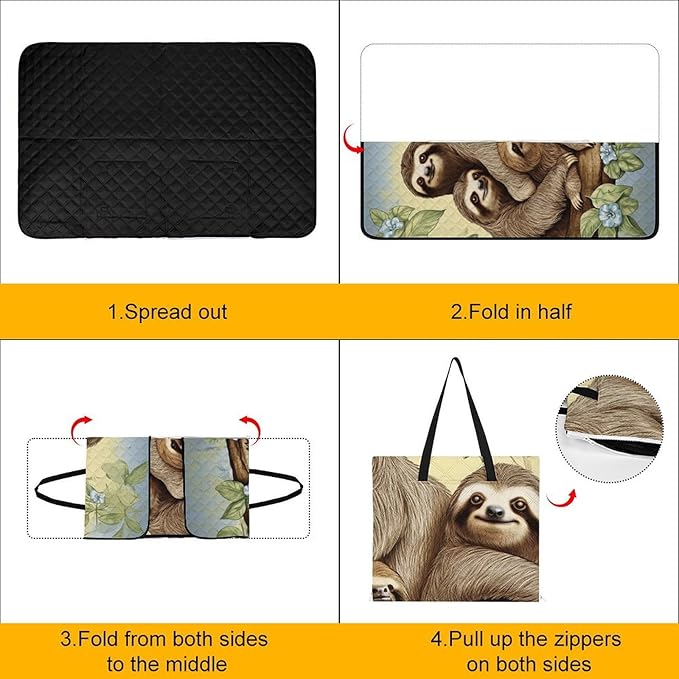 Zipper Sloth Family Style Picnic Mat Suitable for Travel Camping Park Or Home Use