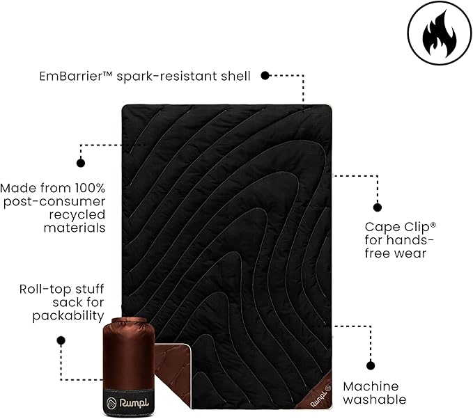 Rumpl Campfire Puffy Spark-Resistant Outdoor Blanket Throw Black Mocha