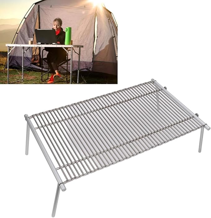 Folding Camping Table Portable Roll Up Table Board with Storage Bag Stainless Steel Adjustable Height for Picnic Camping BBQ Party Backyard Beach Sliver