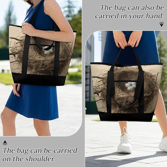 Insulated Shopping BagLarge Reusable Cooler Bags Birds Nest Printed Foldable Shopping BagTravel Waterproof Shoulder Bag
