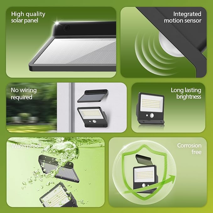 Philips Solar Security Light Outdoor LED 6500K Solar-Powered Flood Light w/PIR Motion Sensor Remote Control w/16ft Cable IP65 Waterproof 3 Modes (2)