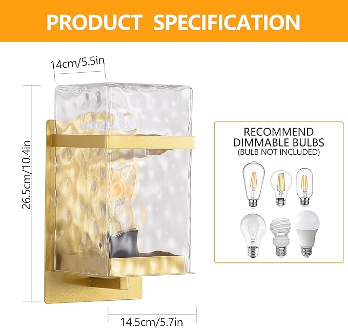 Outdoor Wall LightGold Exterior Waterproof LanternsPorch Sconces Wall Mounted Lighting with E26 Sockets &amp Glass Shades for GarageDoorwayPatioFront Door