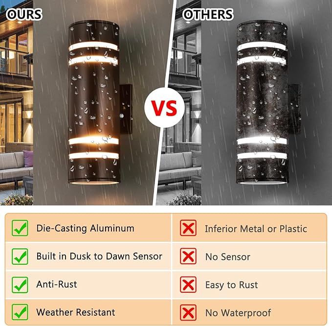 Housen Solutions Dusk to Dawn Outdoor Wall Lights 2 Pack Waterproof Exterior Lighting Fixtures Up Down Porch Light Outside for House Garage Bronze