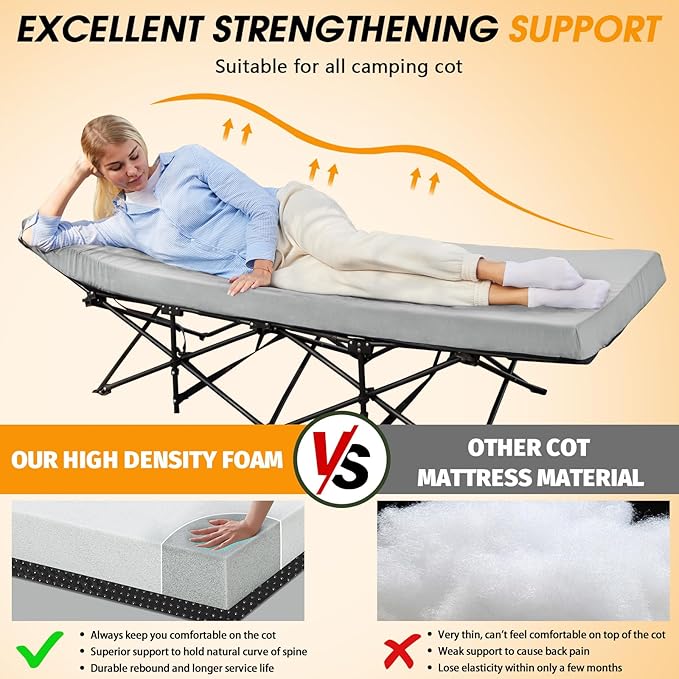CYMULA Camping Cot Mattress 3in Memory Foam Sleeping PadSoft Warm Non-Slip Camping Mattress Topper with Retaining for AdultsPortable Roll up Pad for Travel