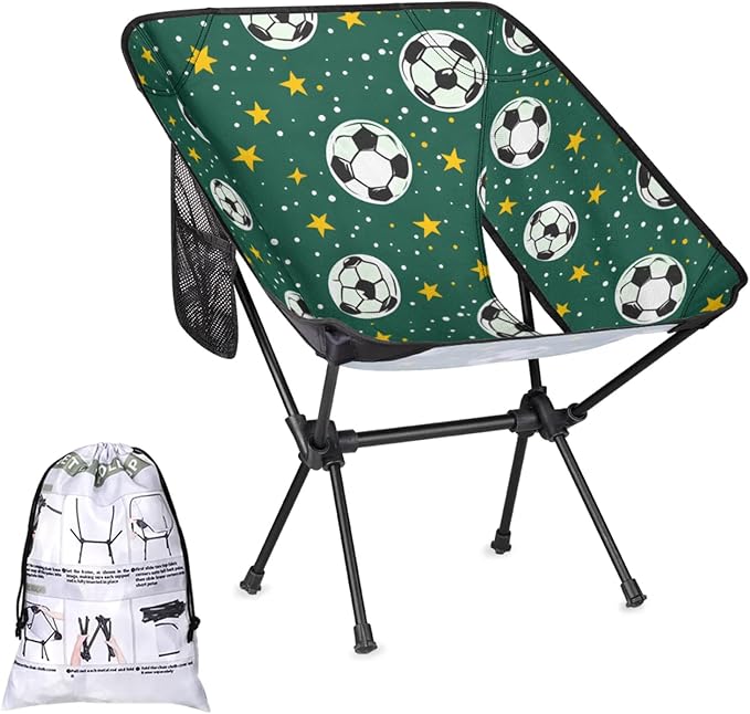 Honeybaby Folding Camping Chair Soccers Stars Print Camping Chairs Lightweight Portable Chair Outdoor Foldable Chairs for Camping Travel Picnic Beach Hiking