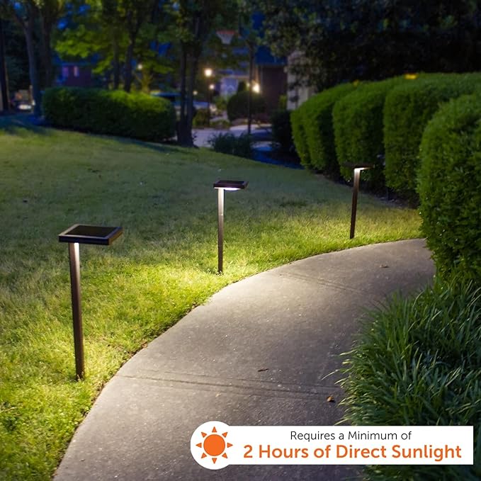 Gama Sonic Contemporary Black Square Solar Garden Light Heavy Duty Cast Aluminum 80 Lumen with Bright White and Warm White LED Options 26.75 in Tall for Sidewalk Pathway 2-Pack 117iP290080