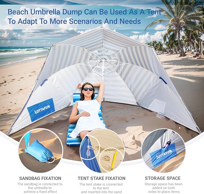 Beach Shelter Umbrella Premiere UPF 50+ Umbrella Shelter for Sun and Rain Protection for Adult (10-FootBlue Stripe)