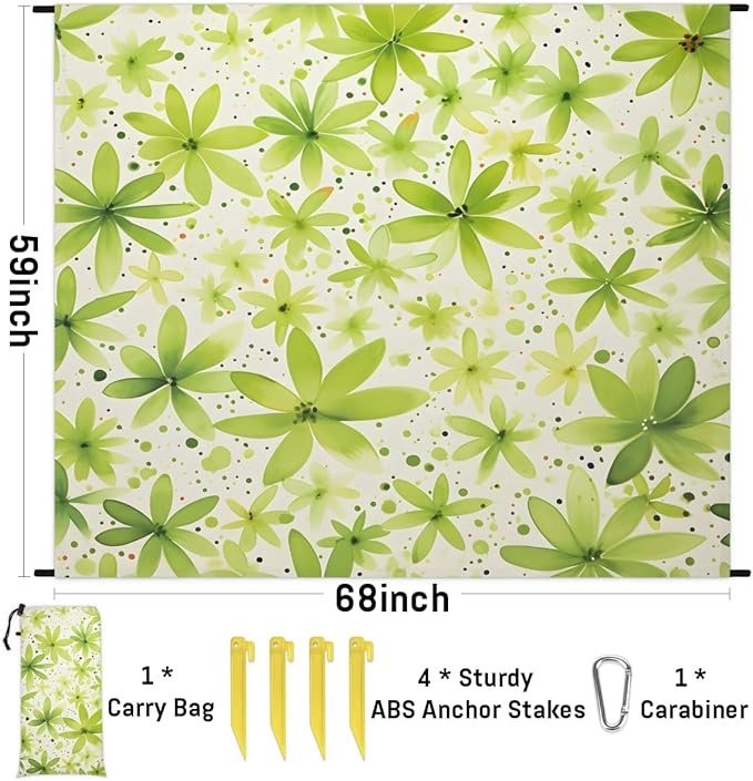 Waterproof Sandproof Beach Blanket 59''×68'' Greener Polyester Outdoor Picnic Blanket with 4 Stakes &amp Storage Bag for BeachCampingVacation Abstraction