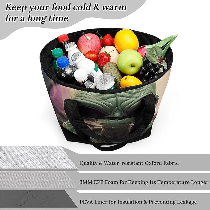 Insulated Shopping BagLarge Reusable Cooler Bags Alien Smoke Printed Foldable Shopping BagTravel Waterproof Shoulder Bag