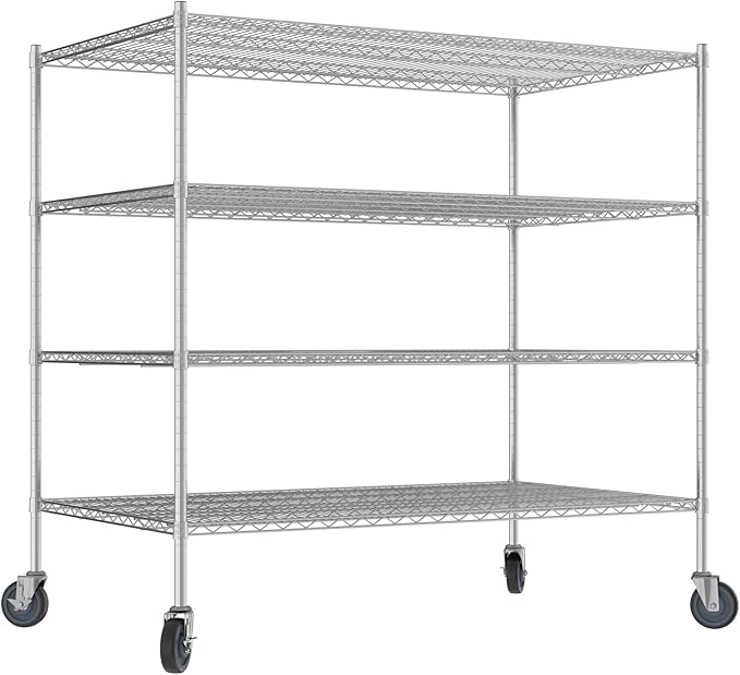 Commercial NSF Listed Chrome Mobile Wire Shelving Kit 36 x 60 x 60 with 4 Shelves Perfect for Warehouse Walk-in Refrigerator Freezer Grocery Store Restaurant Dishroom