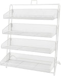 4 Tier Snack Organizer Candy Display Rack for Countertop Snack Display for Counter Portable Chip Rack Metal Snack Shelf for Retail Stores Kitchen Office (White)