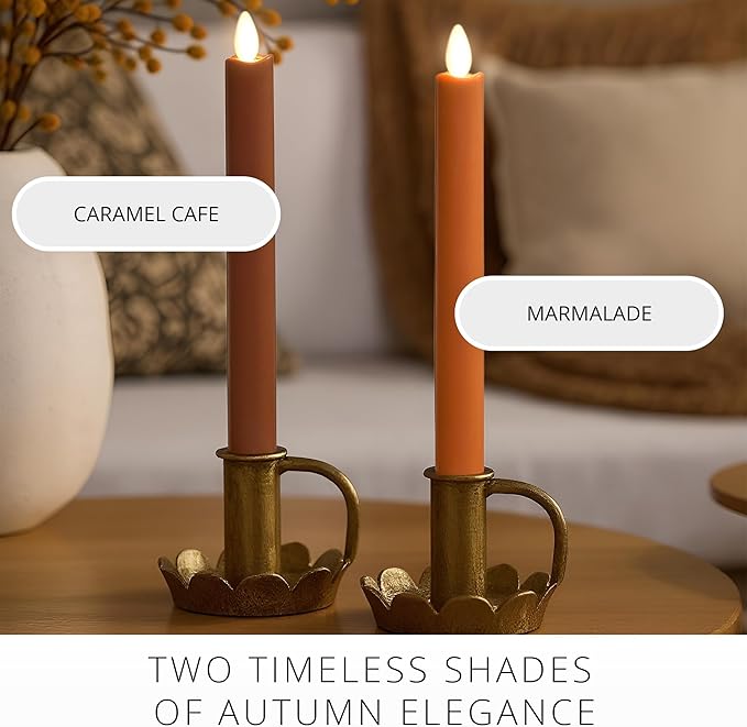 Luminara Flameless Candle Taper (1 x 9.5) Melted Top Real Wax Unscented Remote Ready Timer (Caramel Café)