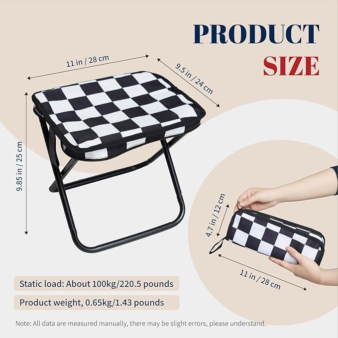 Collapsible Stool Camping Folding Stools: 1.1lbs Lightweight Portable Foot Stool Load 300lbs - 10.5 Inch Camping Chair Fishing Hiking Gardening Beach BBQ with Carry Bag Easy Transport (Black &amp Whi