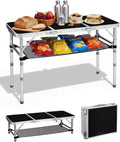 Outvita Folding Table 3FT Aluminum Camping Table with Storage Adjustable Height Picnic Table Lightweight for Carring Outdoor Party Events Beach