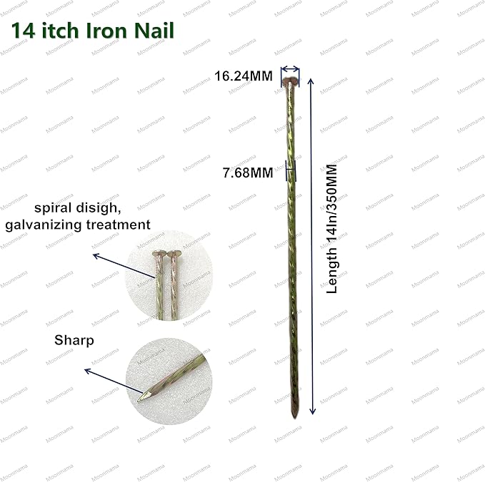 14-inch Metal Steel Nails Super Long Galvanized Artificial Grass Nails Heavy Duty Rust Proof Outdoor Lawn Users Outside Garden Tent Anchor Reinforcement Landscape Thread Safe and Strong (40PCS)