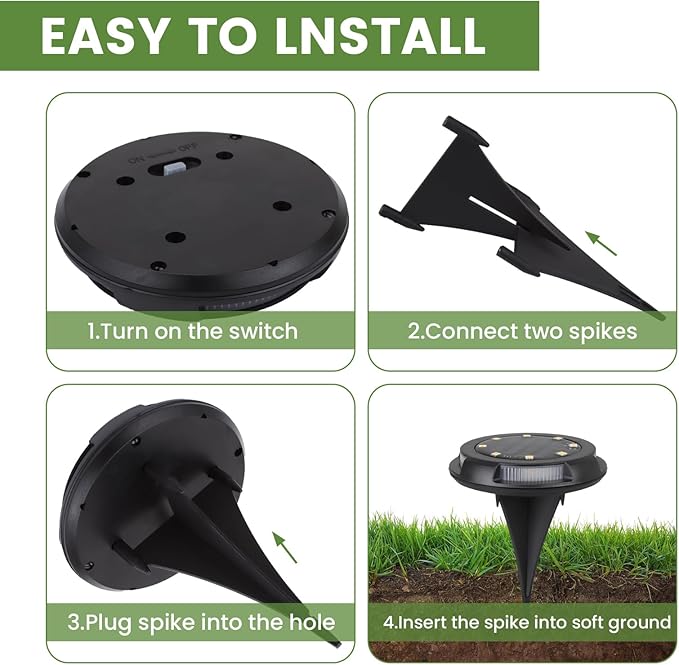Solar Underground Outdoor Lights IP65 Waterproof Rechargeable 500mAh NI-MH Battery LED Landscape Lighting 0.2W Solar Panel Black Garden Path Lights for Yard(Warm Light 8 Pack)