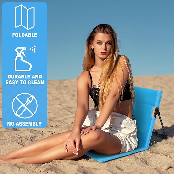 Karenhi 4 Pcs Foldable Poolside Chairs Portable Beach Chair Folding Poolside Chairs for Edge of Pool for Adults Traveling Camping Picnic Lawn Accessories (Light Blue)