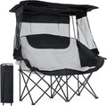 LILYPELLE Double Beach Chair with Canopy Shade Oversized Folding Camping Chair with Canopy Loveseat Camp Chair with Cup Holder Side Pocket for Camp Beach Lawn Fishing