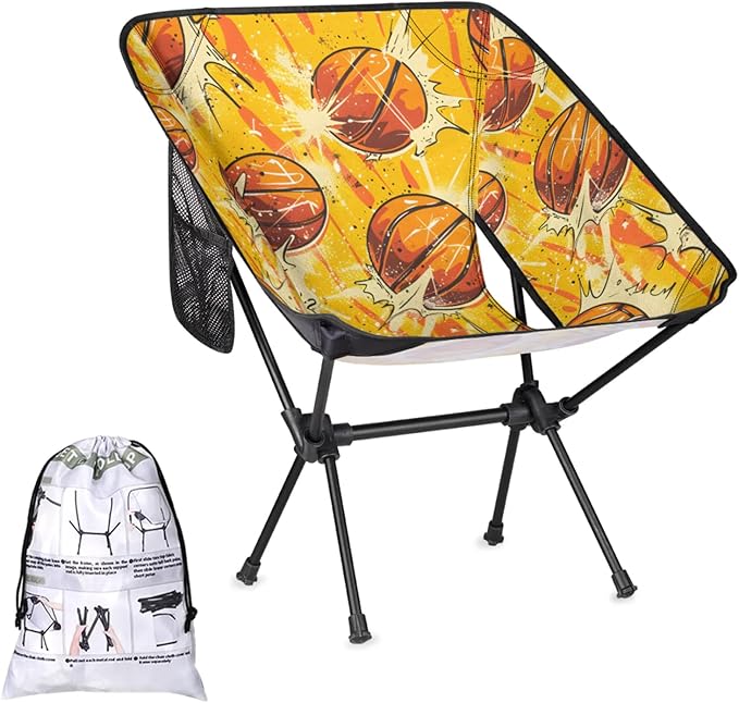 Honeybaby Folding Camping Chair Basketballs Themed Camping Chairs Lightweight Portable Chair Outdoor Foldable Chairs for Camping Travel Picnic Beach Hiking