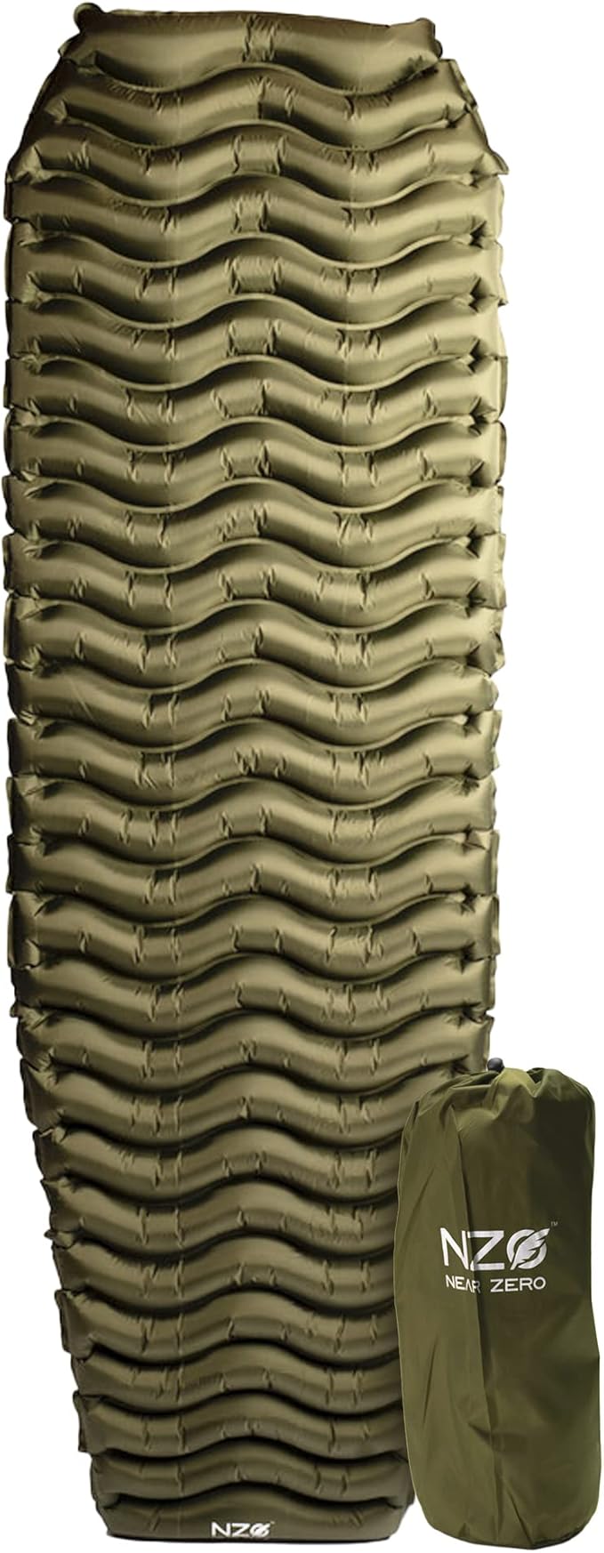 NEAR ZERO Ultralight Inflatable Sleeping Pad – Compact 14.5 oz Air Pad 2 Thick Quick Inflate with 11 Breaths Durable Rip-Resistant Nylon – Ideal for Backpacking &amp Warm Weather Green