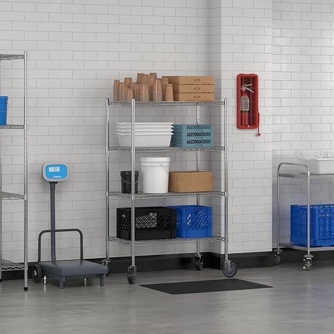 Commercial NSF Listed Chrome Mobile Wire Shelving Kit 21 x 36 x 60 with 4 Shelves Perfect for Warehouse Walk-in Refrigerator Freezer Grocery Store Restaurant Dishroom