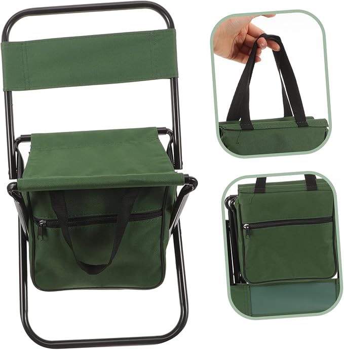 KICHOUSE Portable Folding Chair Back Support Compact Camping Stool for Hiking BBQ Fishing Outdoor