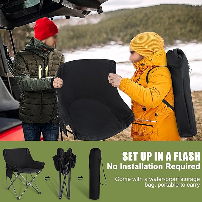 Joyfair Outdoor Camping Chair for Adult Large Portable Folding Moon Chairs with Carry Bag for Patio Beach Fishing Lawn and More Outdoor Sports 600D Oxford Fabric &amp Heavy Duty Steel (2 Black)