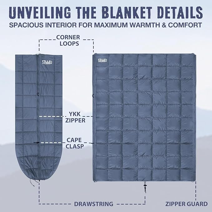 3M Thinsulate Insulation Puffy Camping Blanket for Cold Weather Queen Size Warm Camping Quilt with Zipper Waterproof Outdoor Sleeping Bag for Hammock Cozy &amp Versatile Gift for Men and Women
