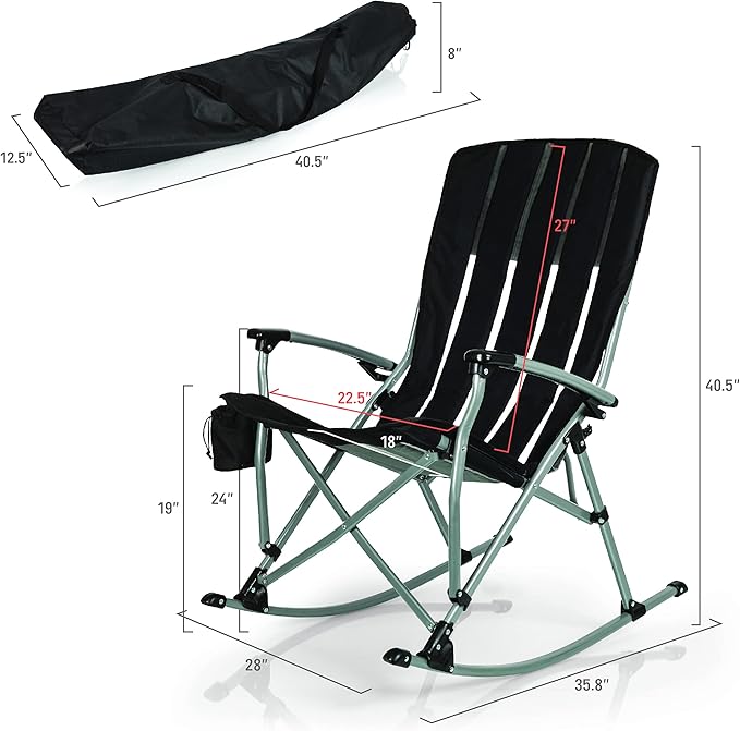 Picnic TIME Outdoor Rocking Camp Chair - XL Heavy Duty Camping Chair for Adults