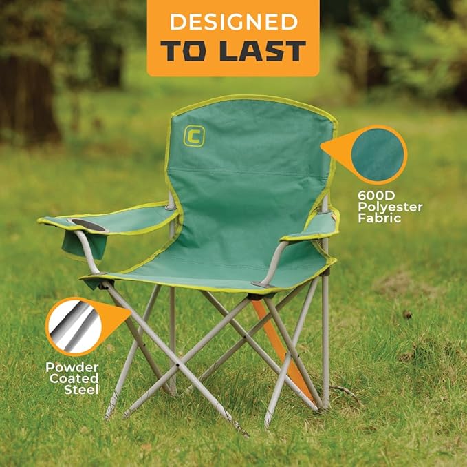 CORE Youth Quad Chair | Folding Chair with Cupholder for Indoor Home or Outdoor Camping | Perfect for Concert Seat Sports Beach Travel &amp Picnic (Green)