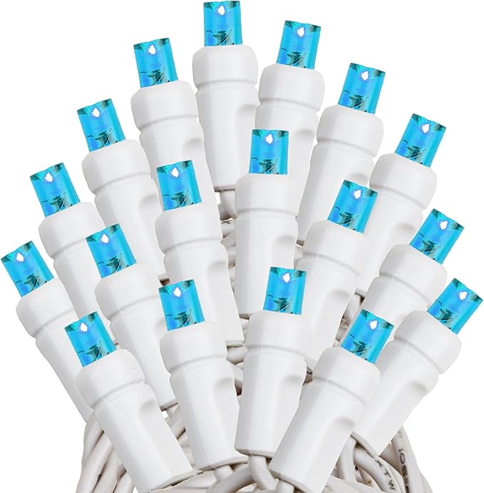 Novelty Lights 34ft Christmas String Lights 100 Teal LED Bulbs on White Wire 4 Spacing Connectable Indoor Outdoor Commercial Grade Lighting for Holidays Patio Weddings