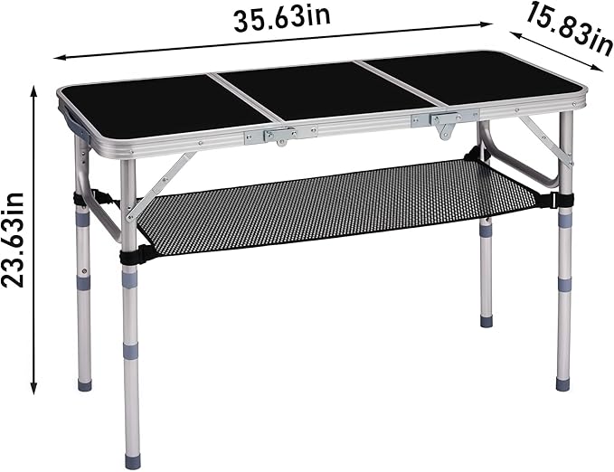 Ultralight Folding Camping Table Adjustable Height Portable Picnic Table with Carry Handle Small Aluminum Side Table for Outdoor Hiking Beach BBQ Picnic and Office (3FT)
