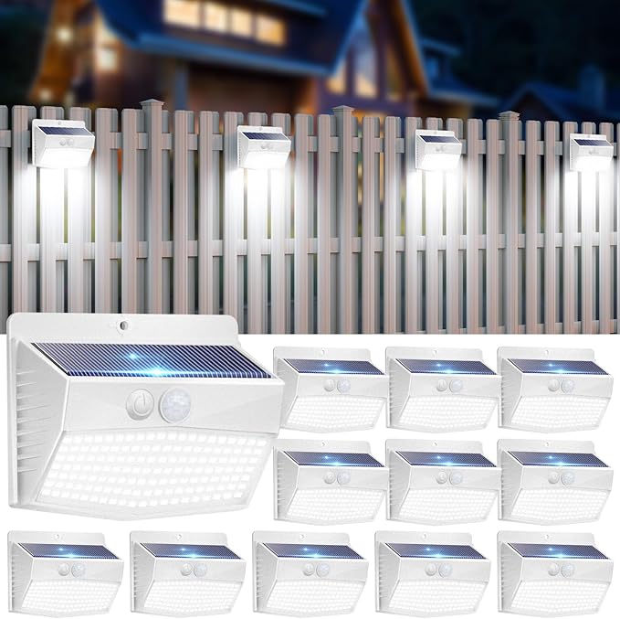 Peasur [12 Packs] Solar Outdoor Lights Motion Sensor Solar Security Lights Waterproof with 3 Lighting Modes Solar Powered Wall Lights Outside for Garden Fence YardWhite
