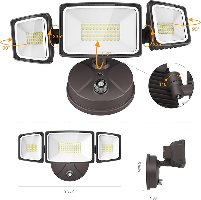 Onforu 70W LED Dusk to Dawn Flood Lights 7000LM Brown Exterior Security Outdoor LightingIP65 Waterproof Outdoor 3 Adjustable Heads Photocell Light Fixture6500K Floodlight for GaragePatioYard