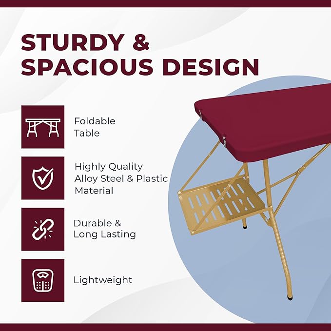 Creative Outdoor Folding Table and Chairs 6 Ft Built-in Wheels Portable Durable Plastic (Dark Red &amp Gold)