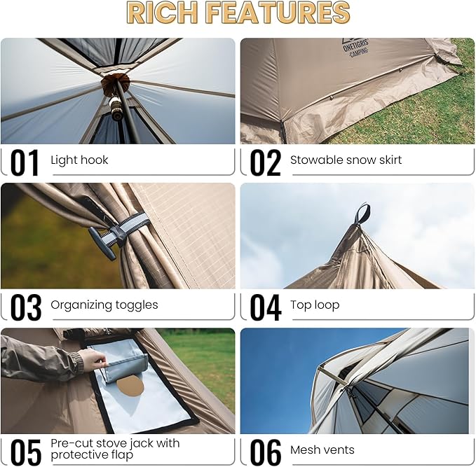 OneTigris Smokey HUT Hot Tent with Stove Jack Ultralight 4 Season Tipi Tent with Snow Skirt &amp Detachable Floor for Camping Hiking Bushcraft Backpacking