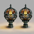 2 Pack Outdoor Globe Lamp Post Light Fixtures 15.8 Green Sphere Post Top Lantern for Patio Porch Driveway Hardwired Anti-Rust Aluminum Pillar Light with Amber Glass Fits Standard 3 Post
