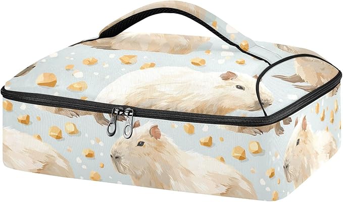 Casserole Carrier Pattern Cute Capybaras PrintInsulated Casserole Carrier for Hot or Cold Food Thermal Lunch Tote for Potluck Parties Picnic Beach Fits 9 x 13 Inches Baking Dish