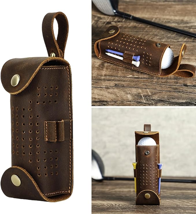 3 Slots Golfs Balled Storage Bag Leather Golfs Balled Bag with Tees Holder Practical Golfs Balled Container for Golfers